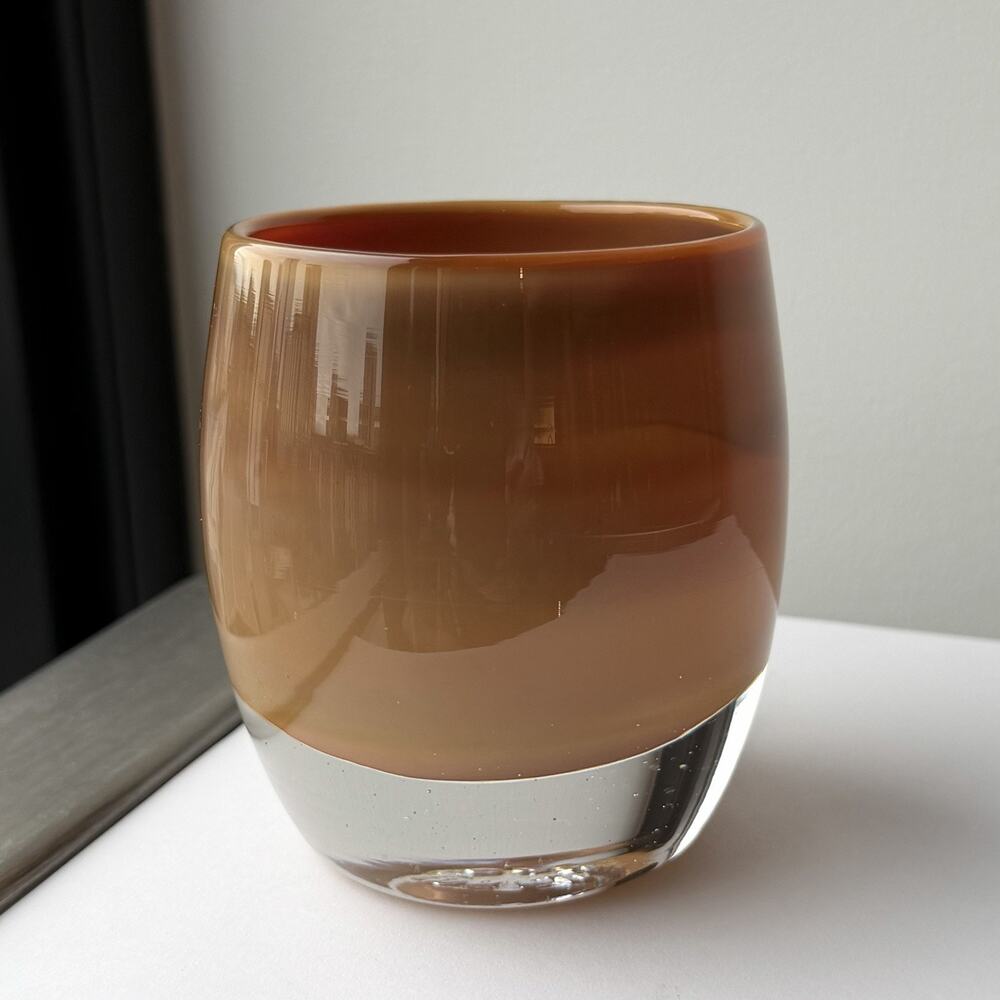Glassybaby Votive Candle Holder "Jane's Carmel" - Pre-Triskelion Old Sticker
